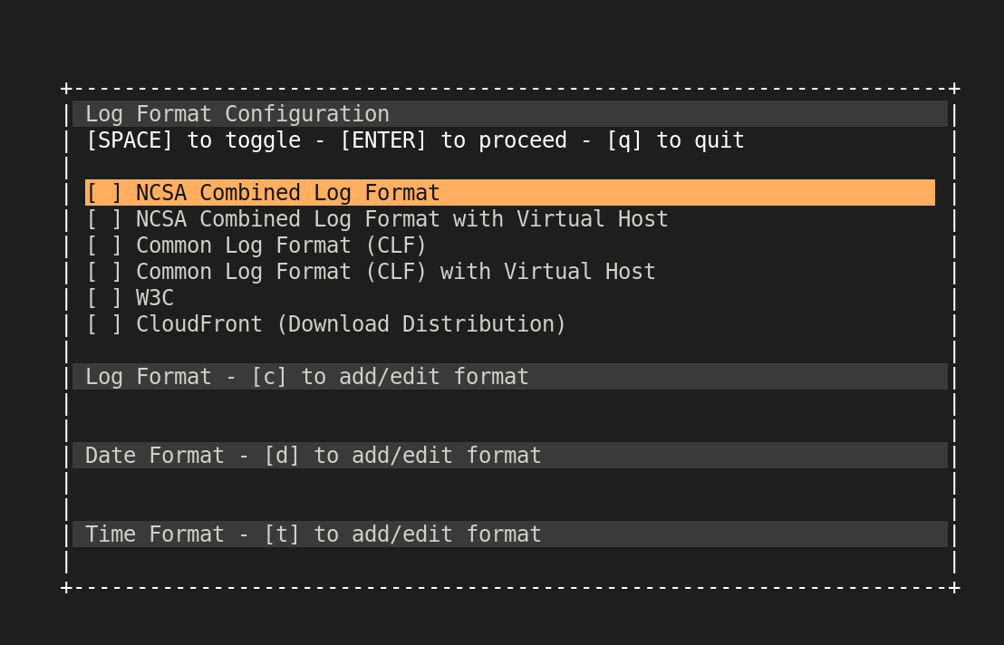 GoAccess Log Selection Screenshot