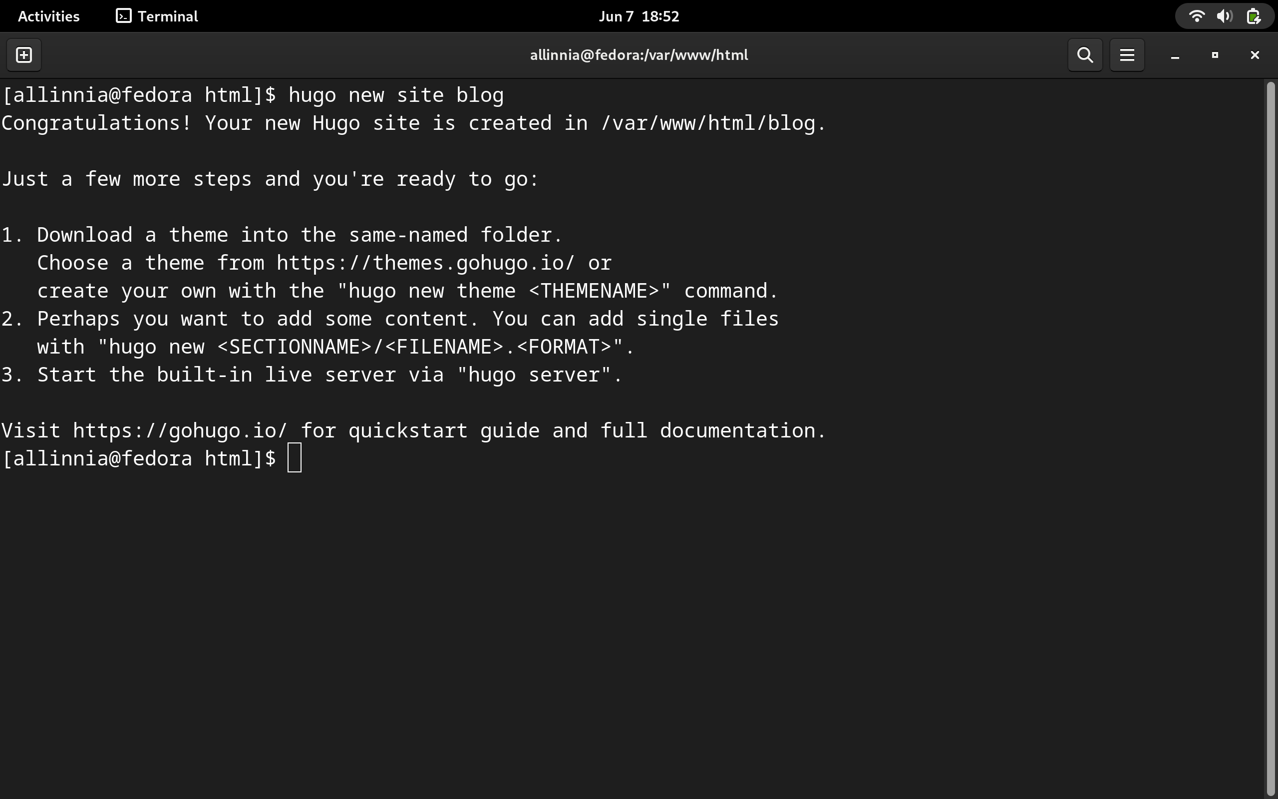 Hugo Site Creation Result
