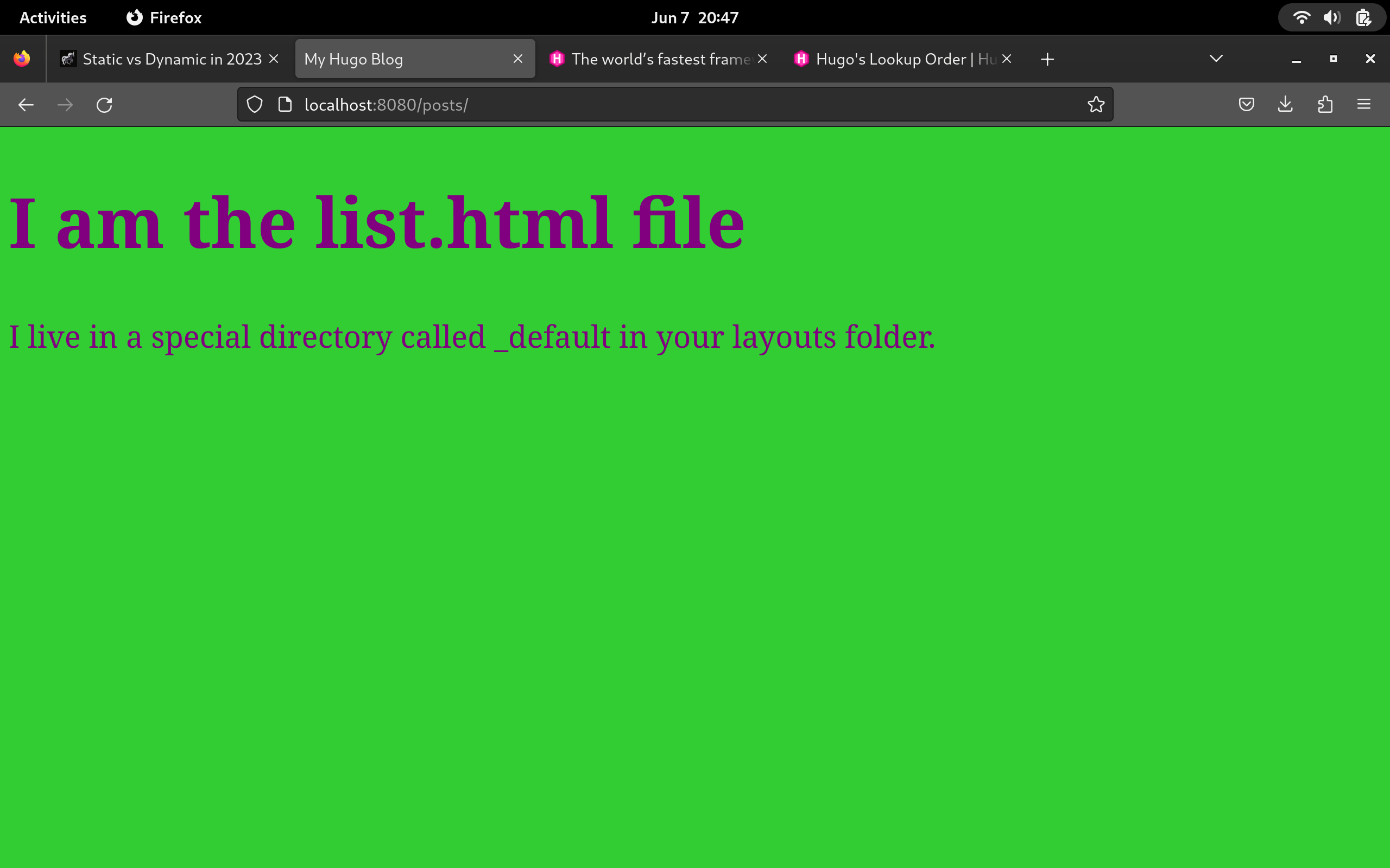 Posts top level page using list.html template