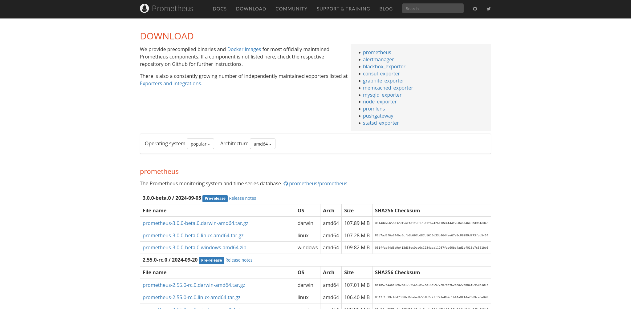 Prometheus Downloads Page Prometheus Downloads